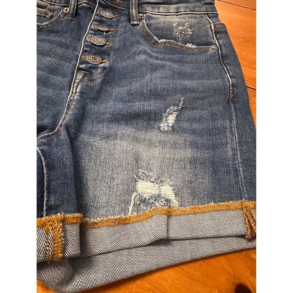 Risen Los Angeles High Rise Distressed Button Fly Denim Shorts Dark Wash Small - Picture 6 of 9